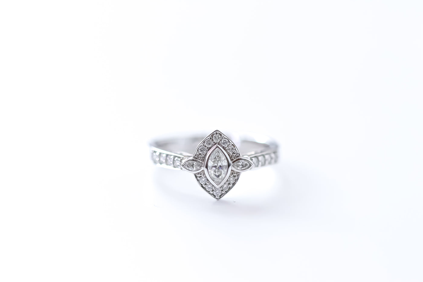 18ct White Gold Marquise Diamond Halo Engagement Ring