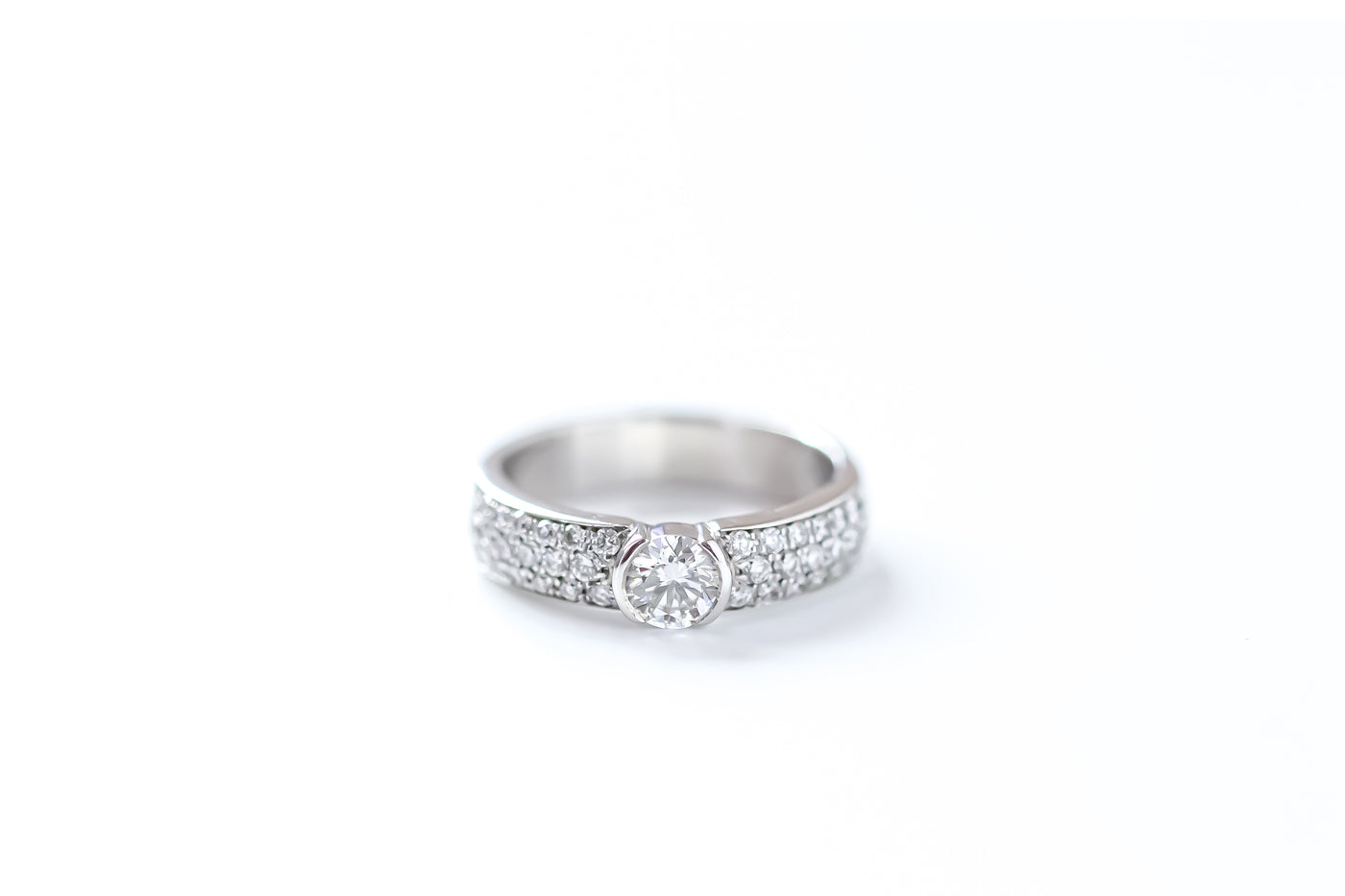18ct White Gold Half Bezel Diamond Engagement Ring