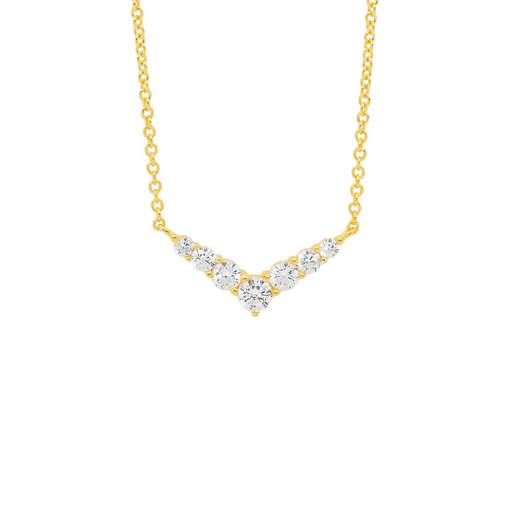 Sterling Silver Gold plated CZ V Necklace