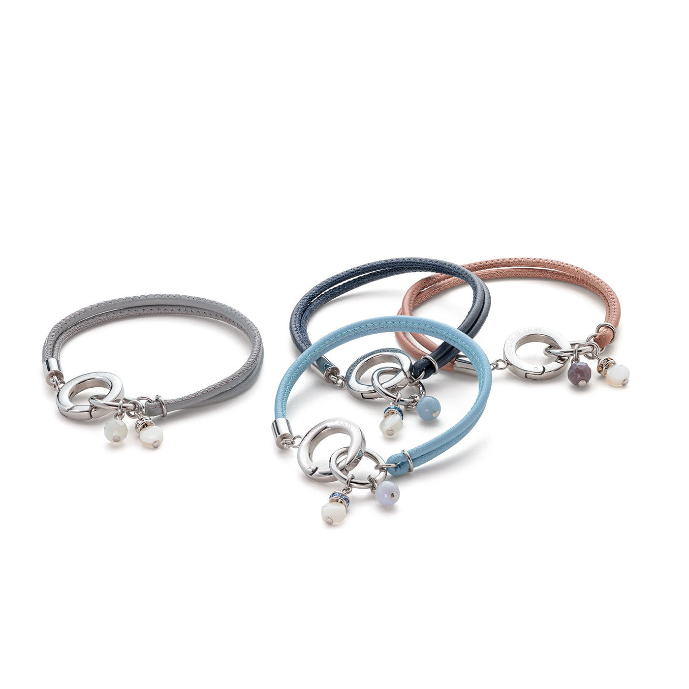 Coeur De Lion Leather bracelet with stainless steel & charms