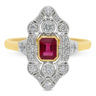 9ct yellow & White Gold Diamond Ruby Ring