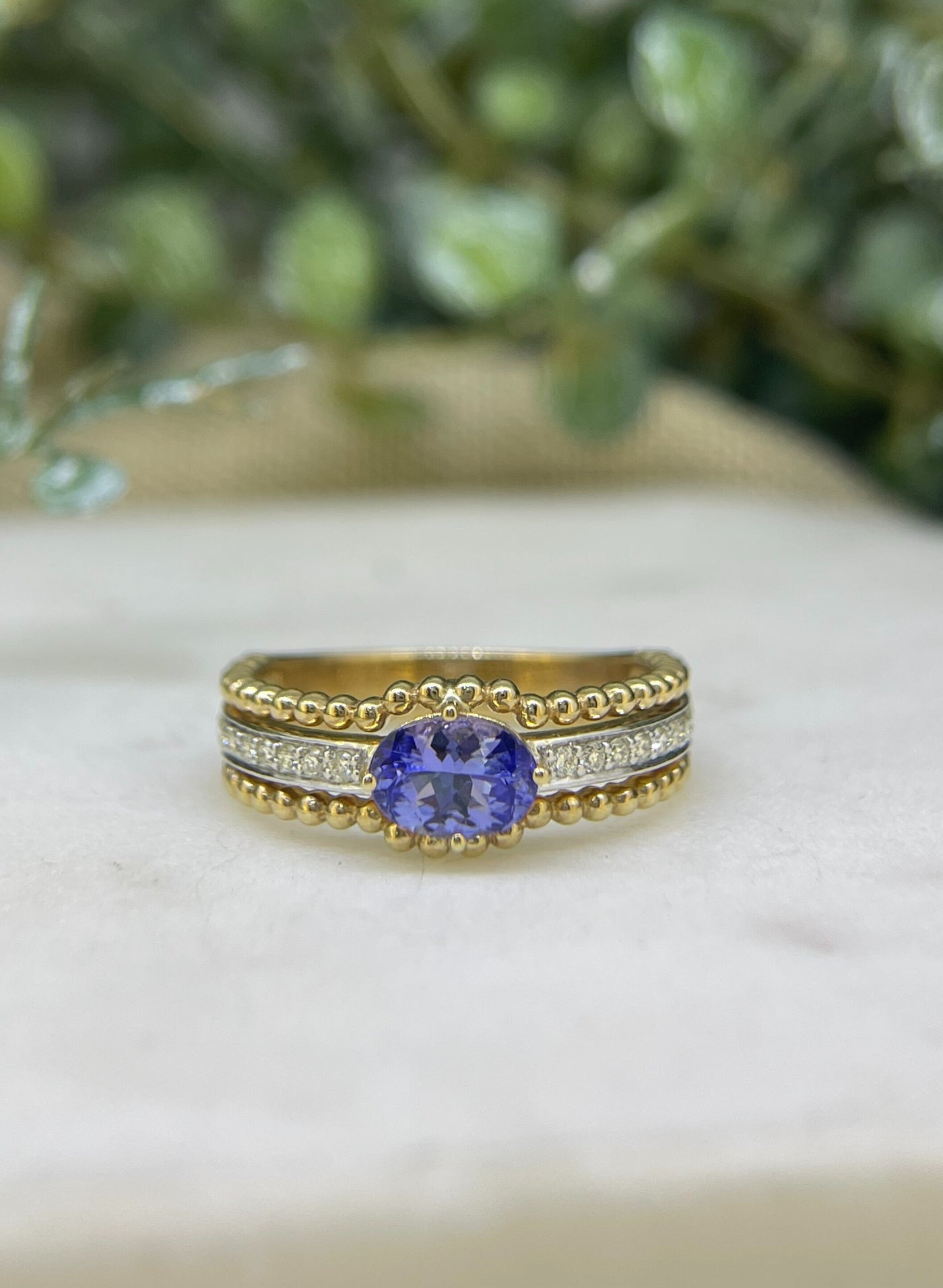 9ct Yellow & White Gold Tanzanite & Diamond Ring