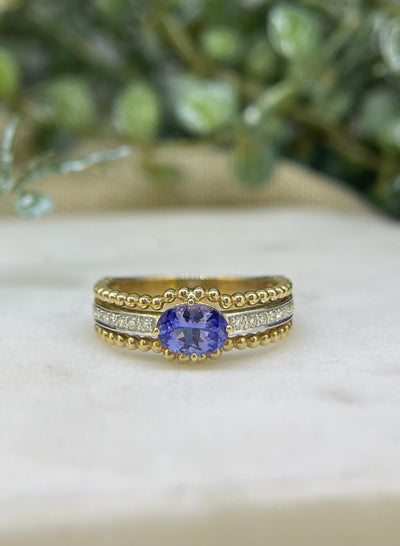 9ct Yellow & White Gold Tanzanite & Diamond Ring