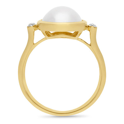 9ct Yellow gold Mabe pearl and Diamond ring