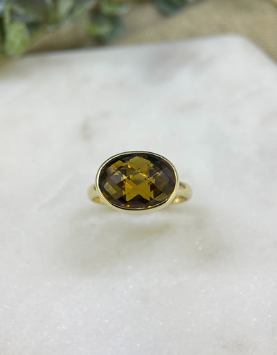 9ct Yellow Gold Oval Smokey Quartz Ring