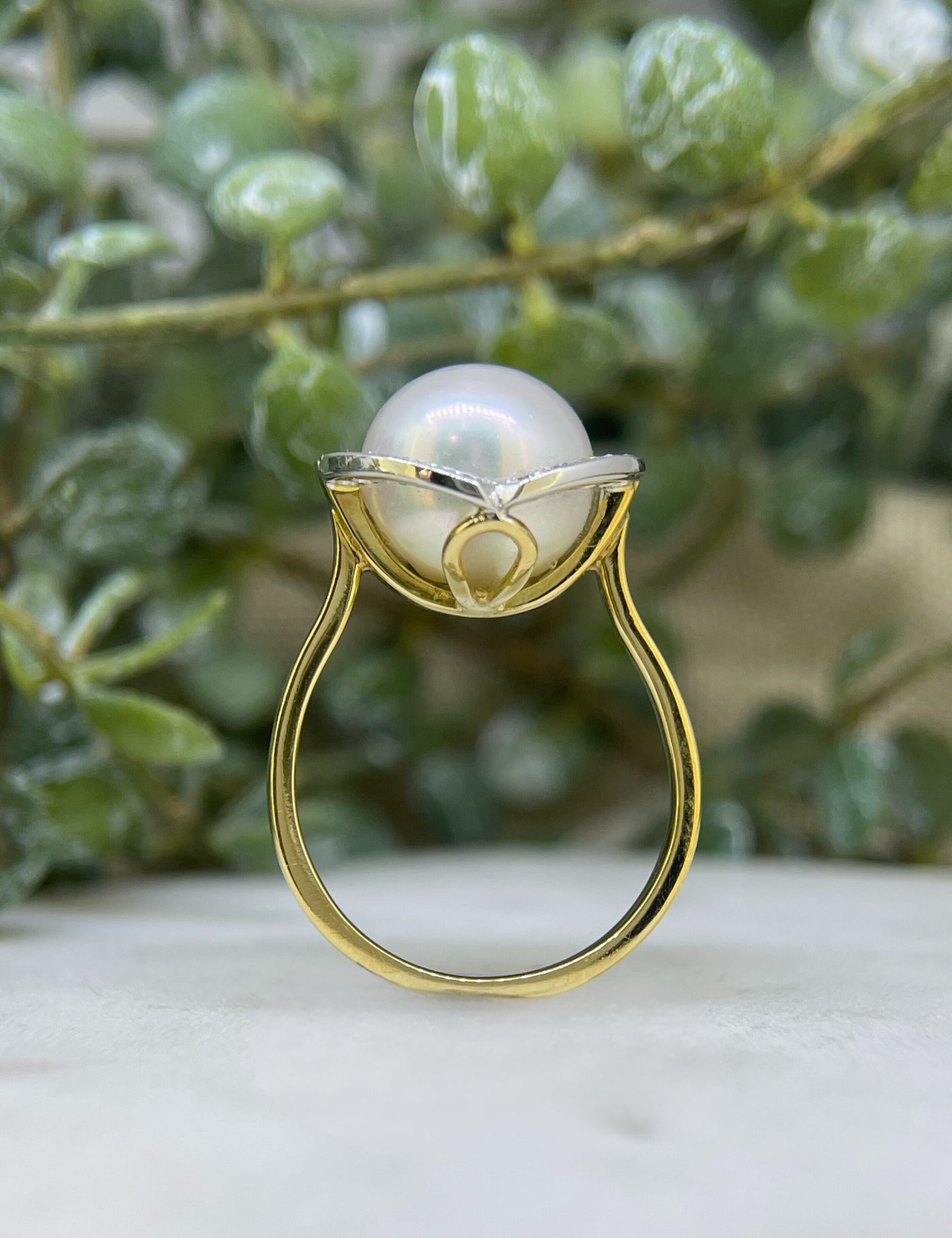 18ct Yellow & White Gold Pearl & Diamond Ring