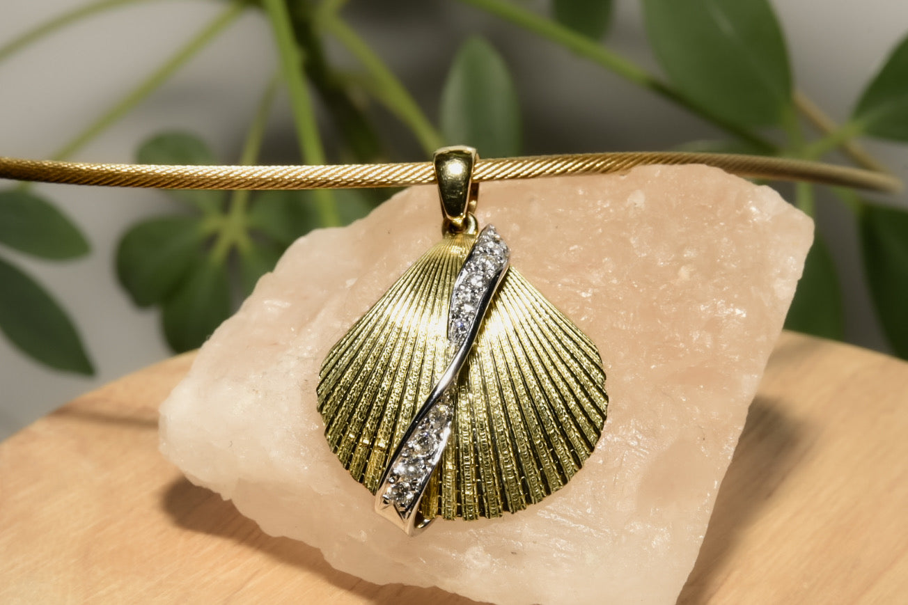Diamond Fan Shell Pendant