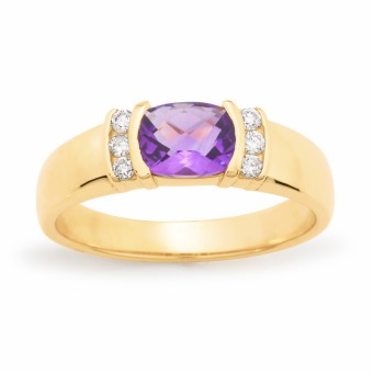 9ct Yellow gold Amethyst & Diamond ring