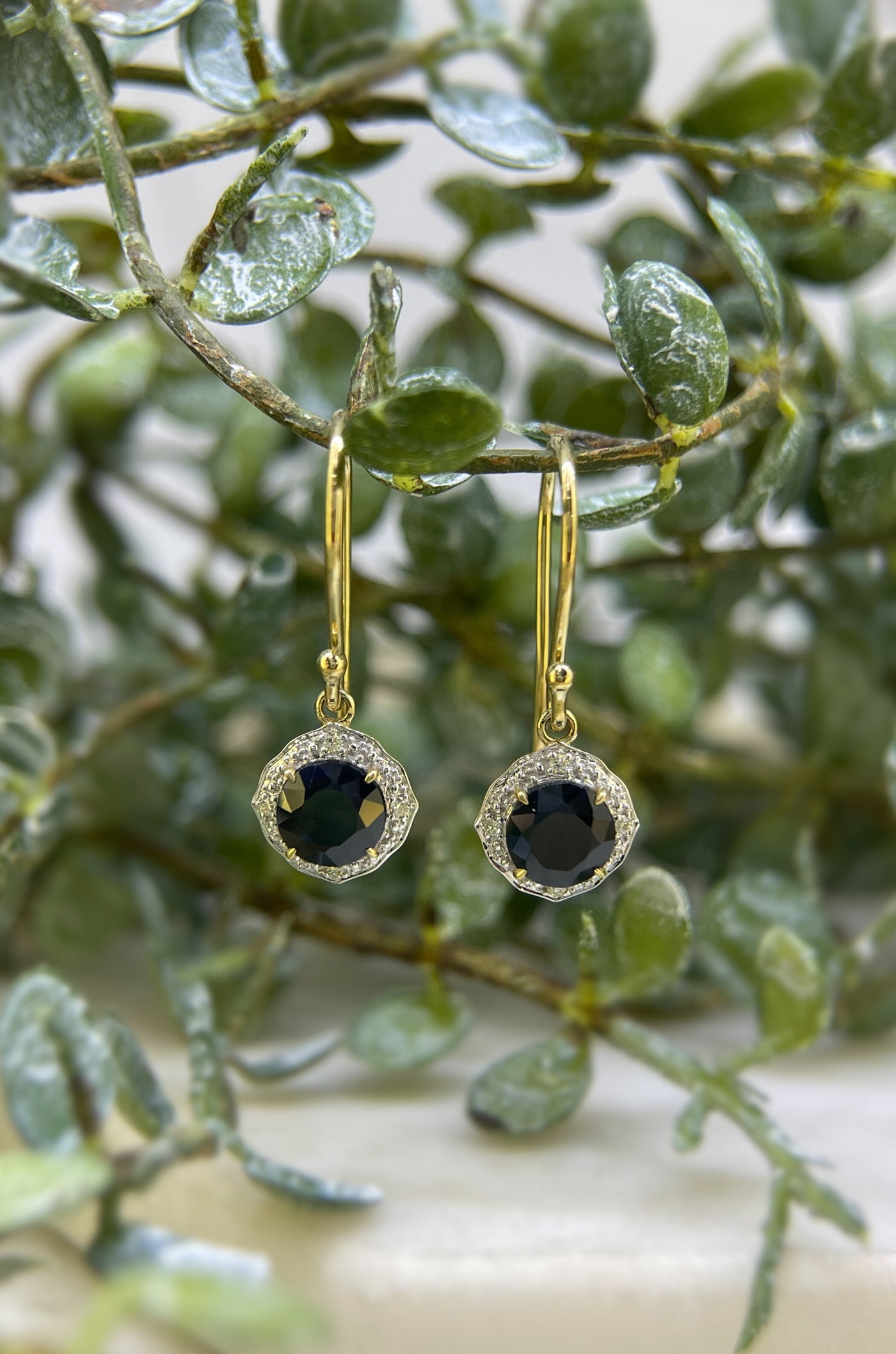 9ct Yellow Gold Diamond & Sapphire drop Earrings