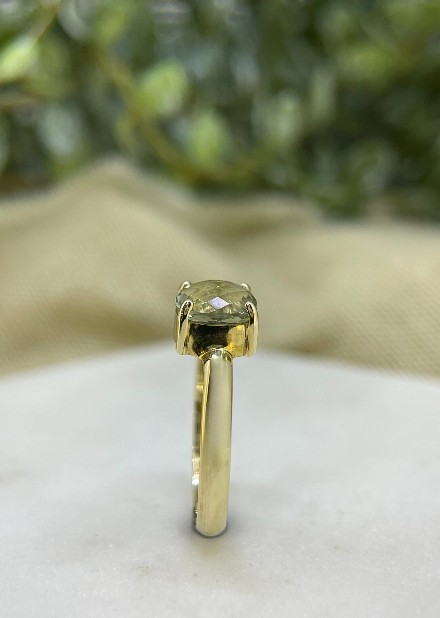 9ct Yellow Gold Green Amethyst Ring