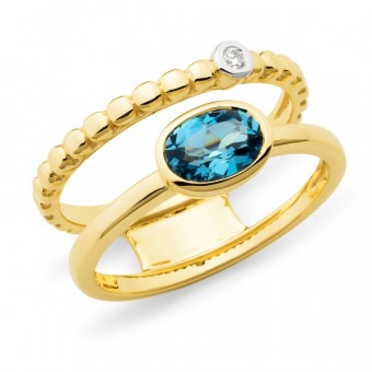 9ct Yellow Gold London Blue Topaz & Diamond ring