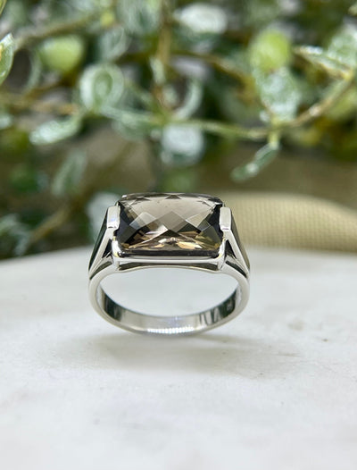 9ct White Gold Smokey Quartz Ring
