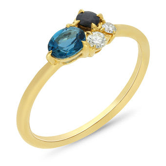 9ct Yellow gold Sapphire, London blue Topaz and Diamond ring