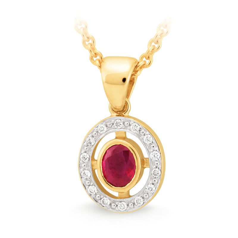 9ct Yellow/White gold Diamond & Ruby pendant