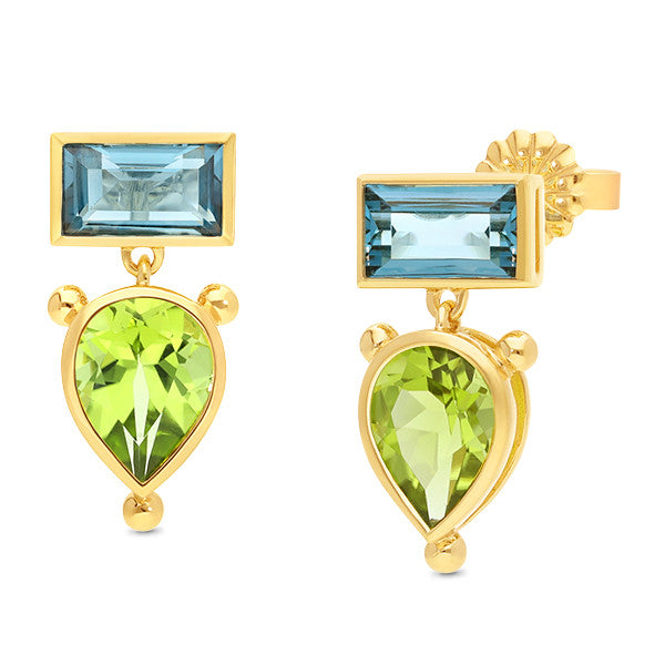 9ct Yellow Gold Peridot & Topaz Earrings