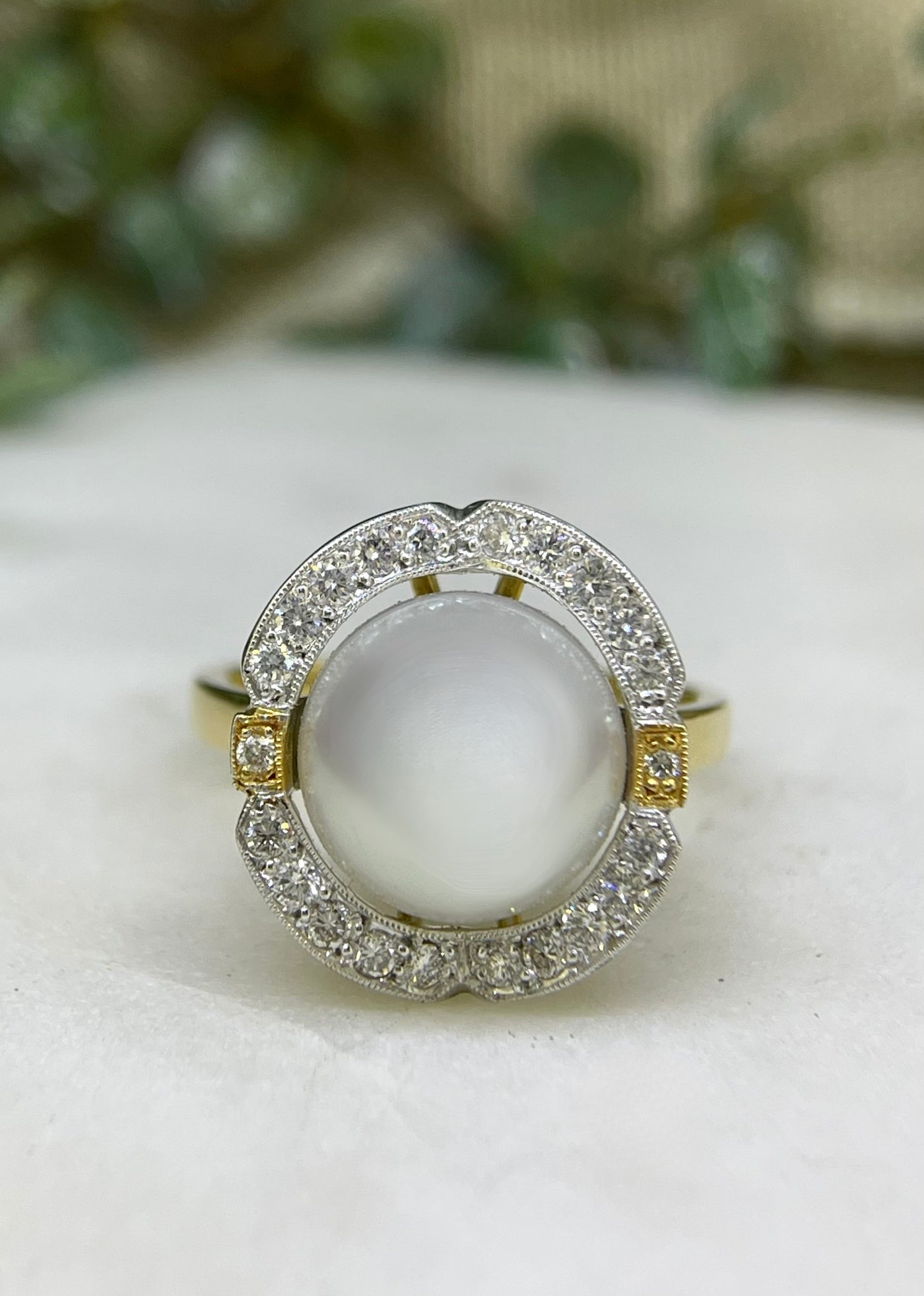 18ct Yellow & White Gold Pearl & Diamond Ring