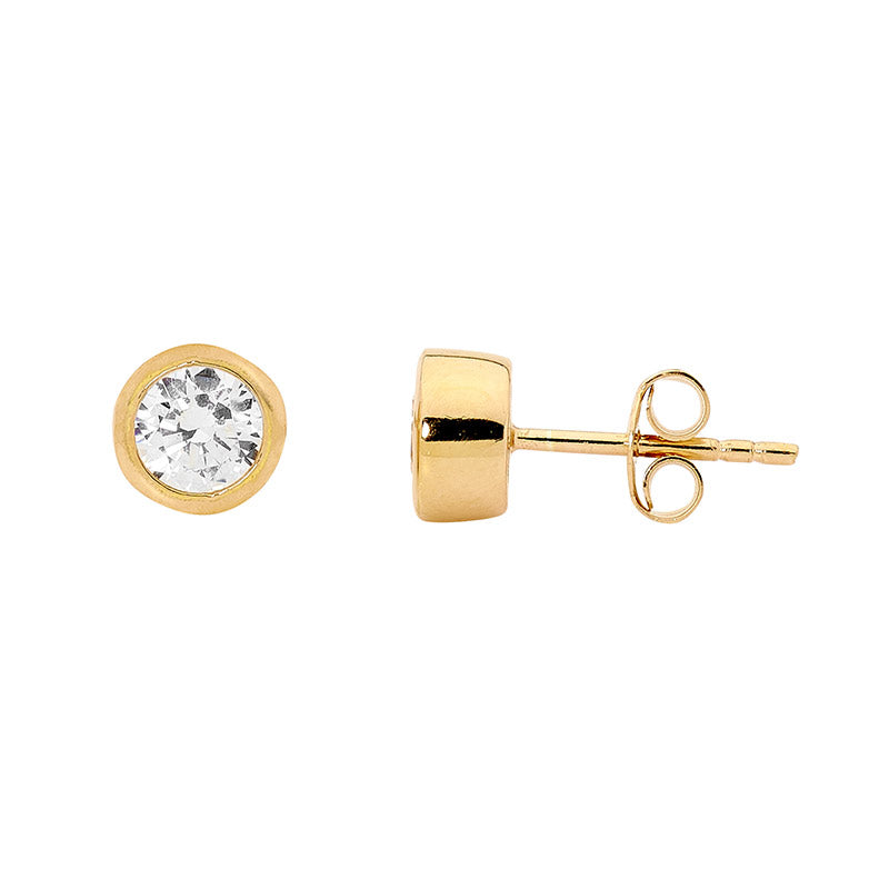 Sterling Silver Yellow Gold Plated Bezel Set Cubic Zirconia Stud earrings