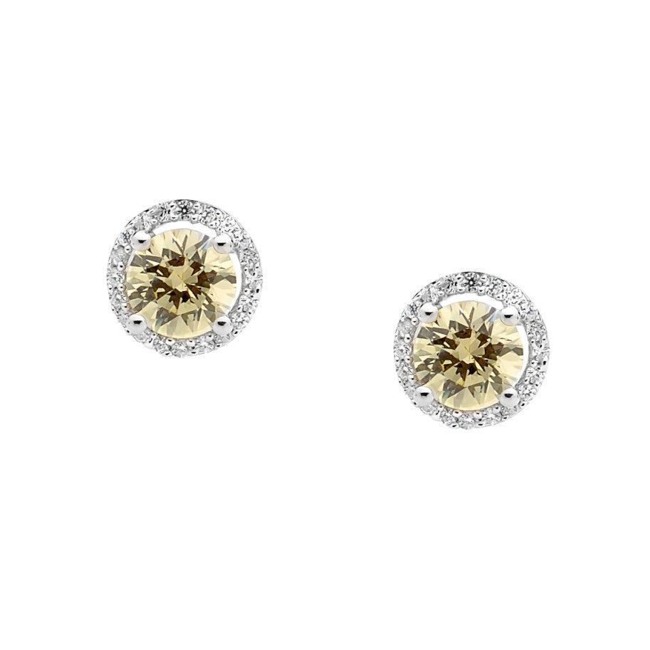 Sterling Silver Yellow Claw Set CZ Round Studs
