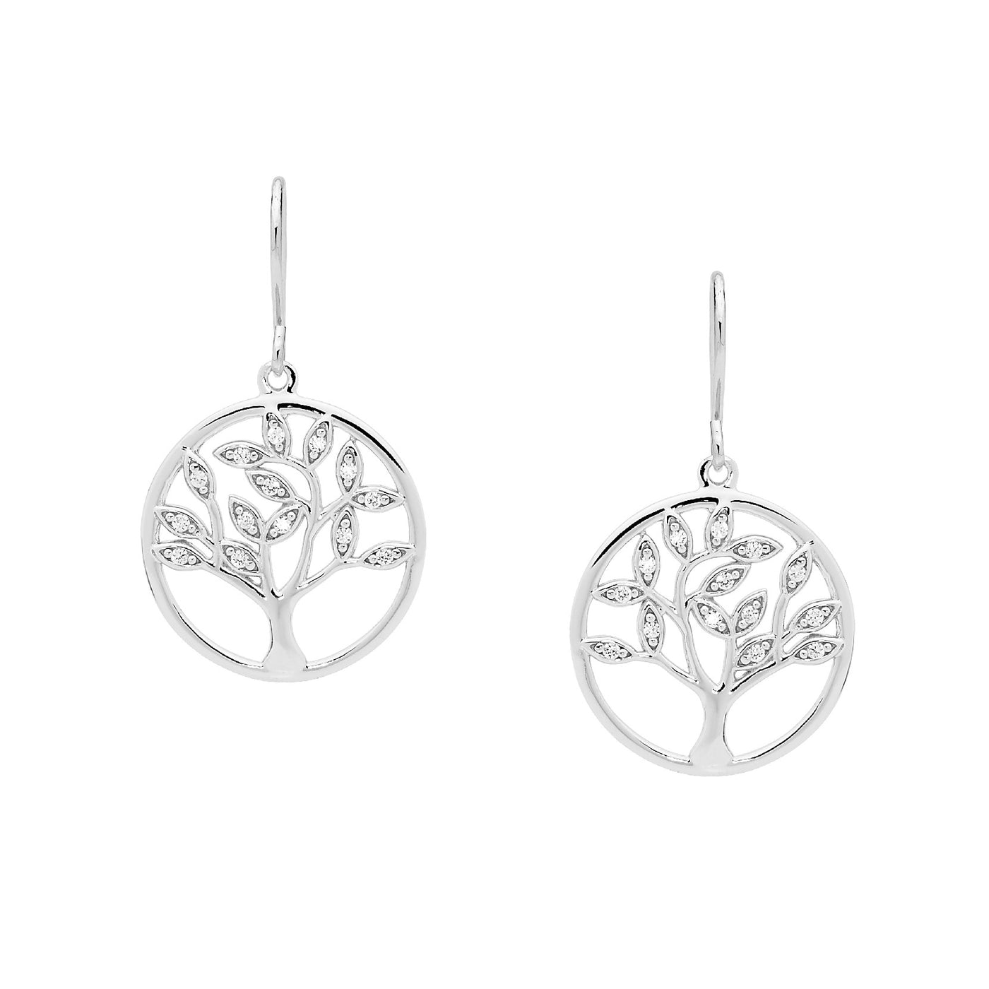 Sterling Silver CZ Tree of Life drop Earrings