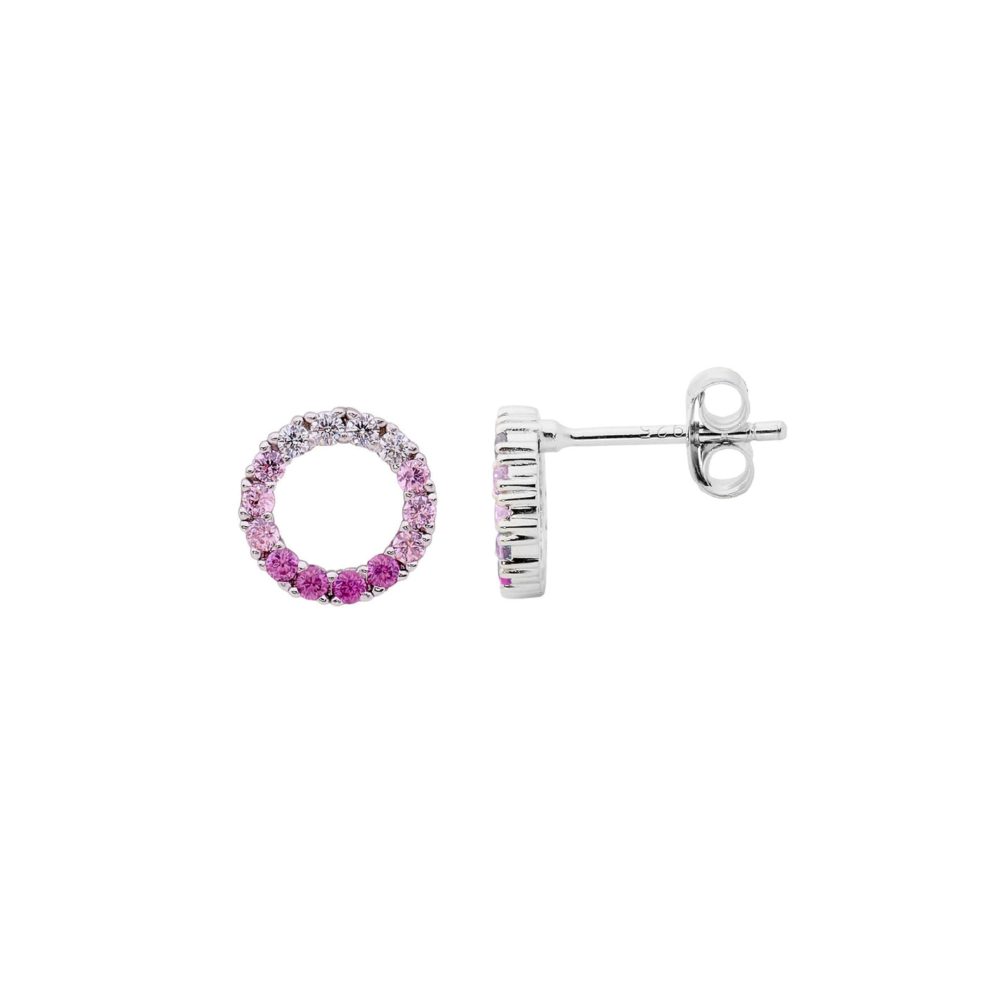 Sterling Silver Pink Cubic Zirconia Circle Studs