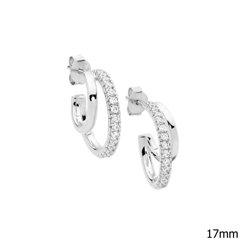 Sterling Silver cubic zirconia double hoops