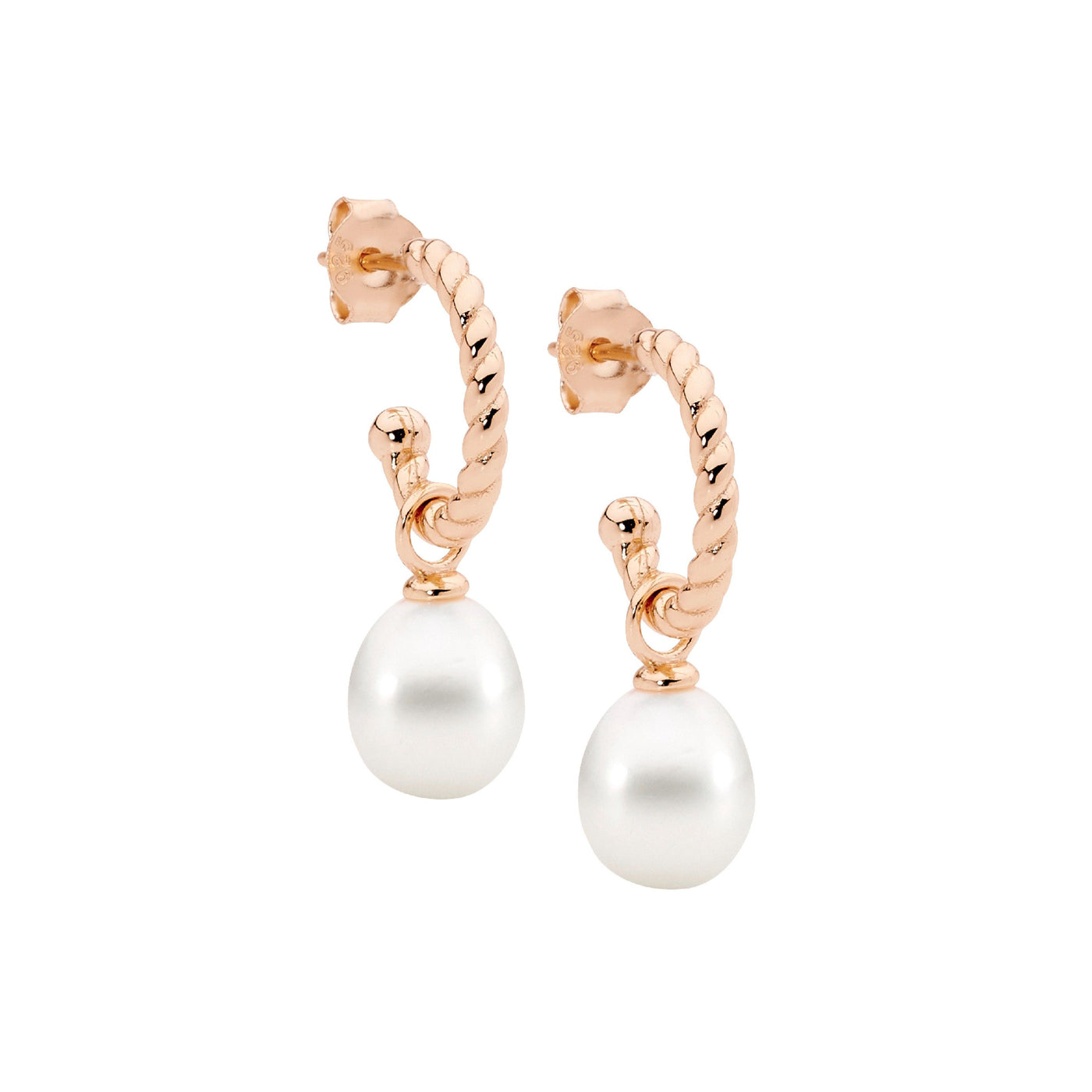 Sterling Silver Rose Gold Pearl drop earrings