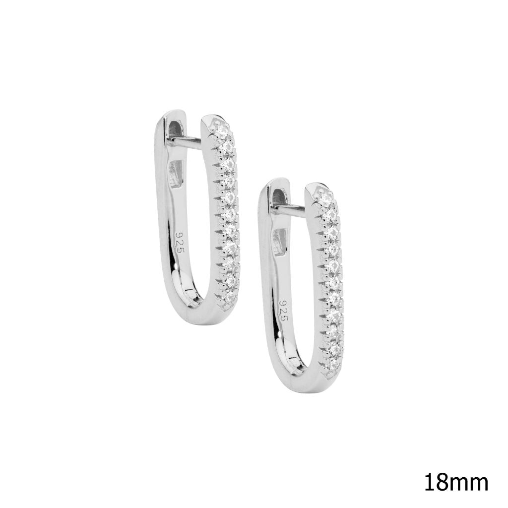 Sterling silver oval Huggies with Cubic zirconia