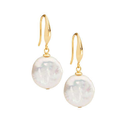 Freshwater coin pearl drops with sterling silver & gold plating