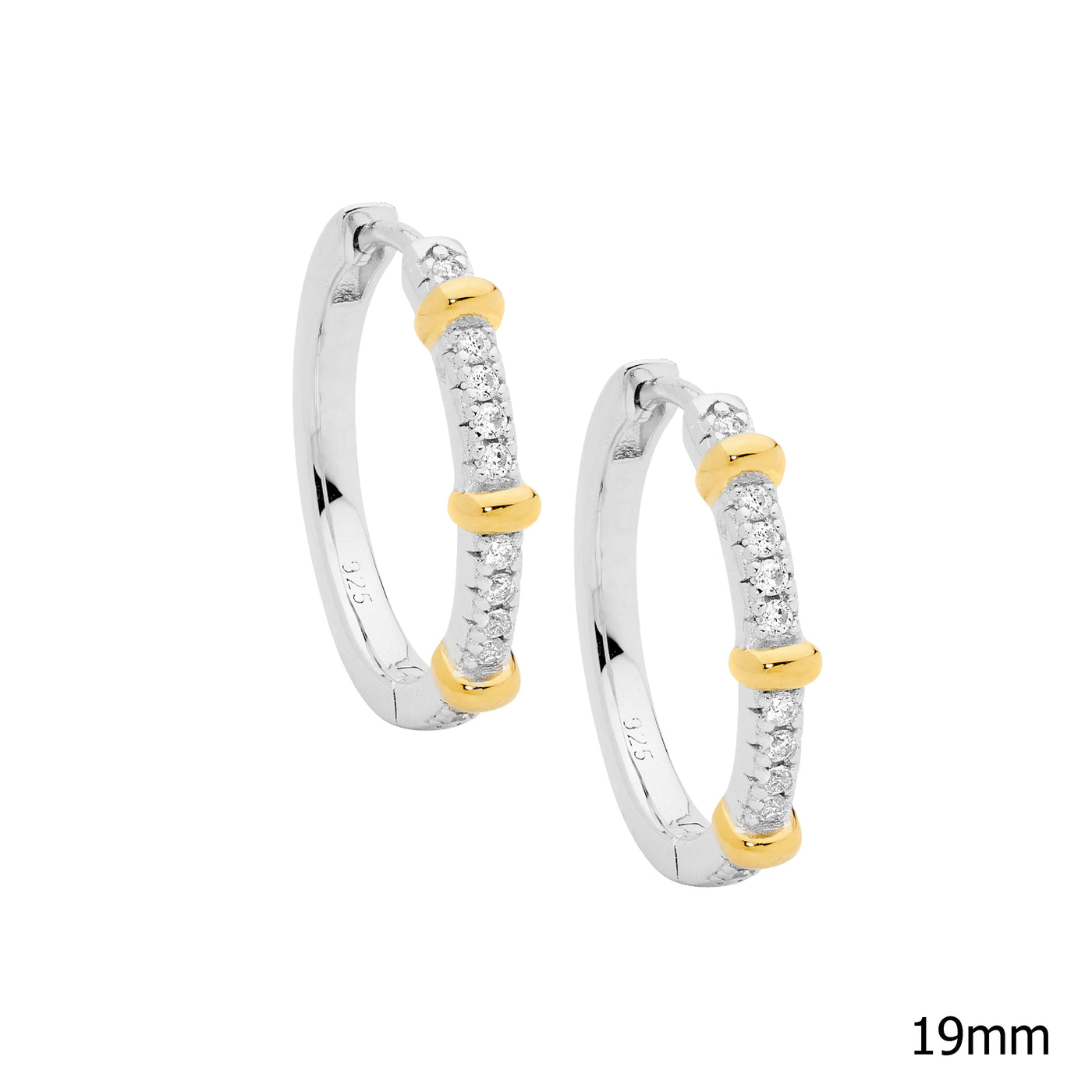 Sterling Silver & Yellow Gold Plated CZ Hoops