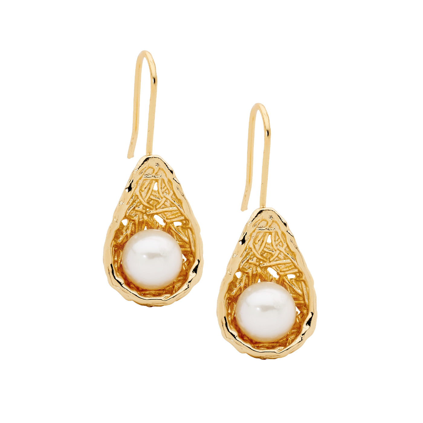 Sterling Silver yellow gold plated tear drops with Pearl earrings