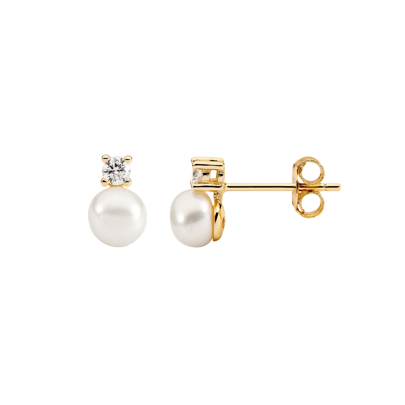 Sterling Silver Yellow Gold Plated CZ Pearl Stud Earrings