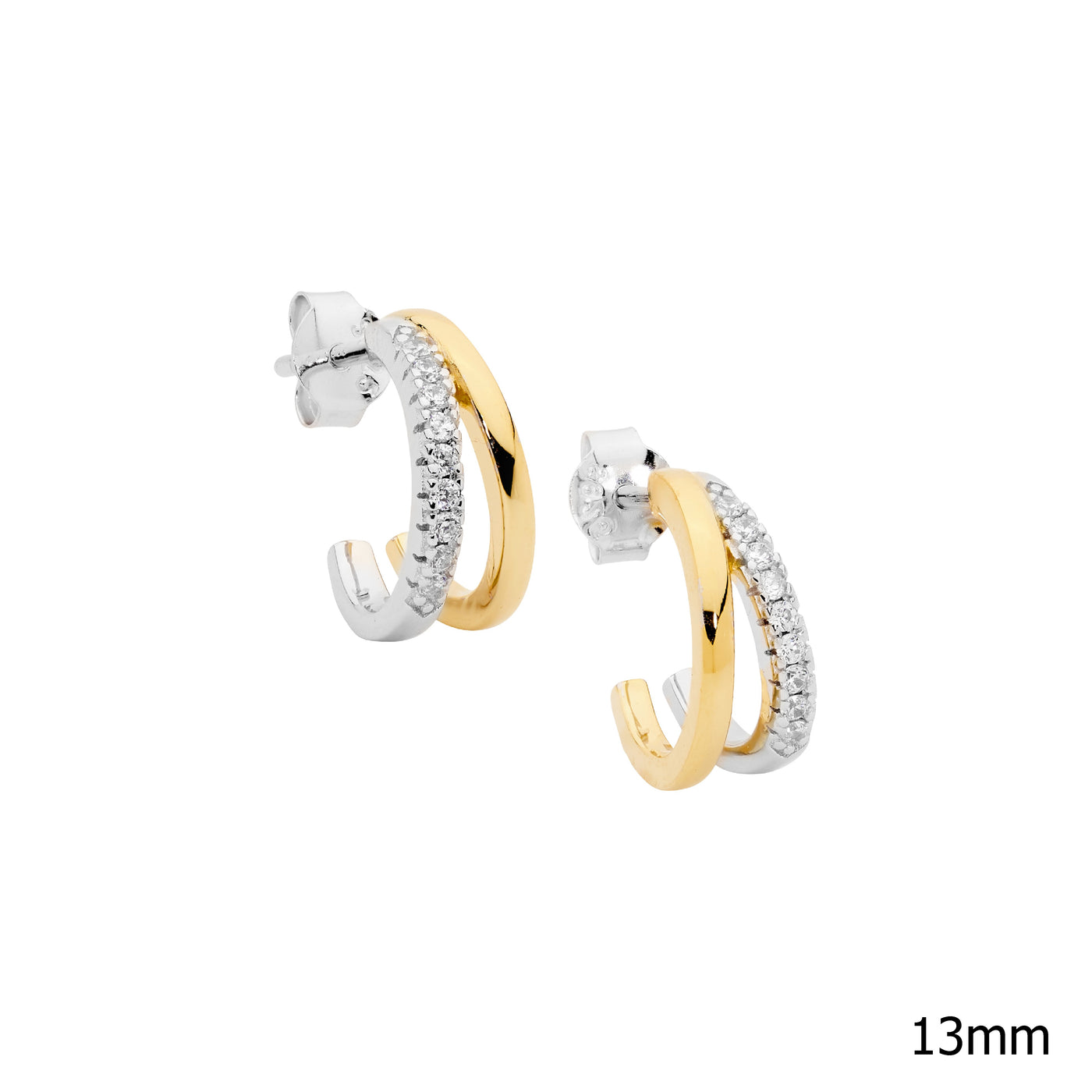 Sterling Silver Yellow Gold Plated CZ Huggies