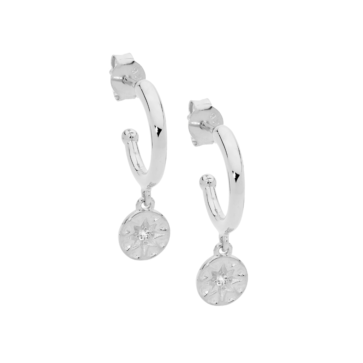 Sterling Silver CZ Star Disk Huggies