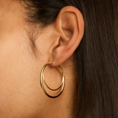 Gold plated round double hoop