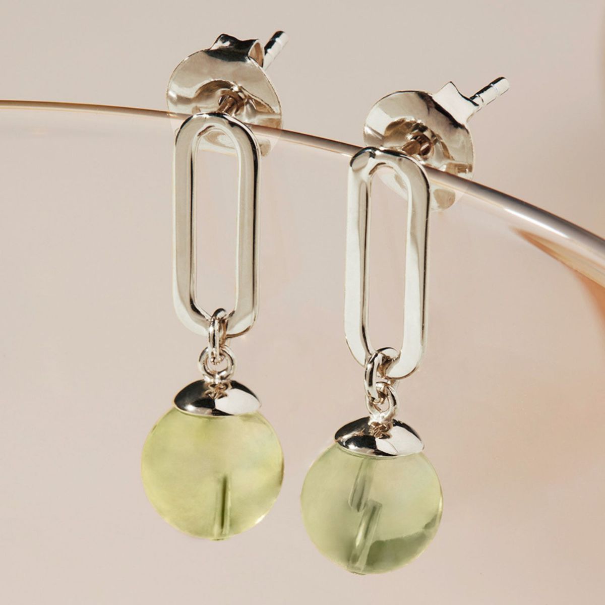 Natura prehnite Sterling silver drops