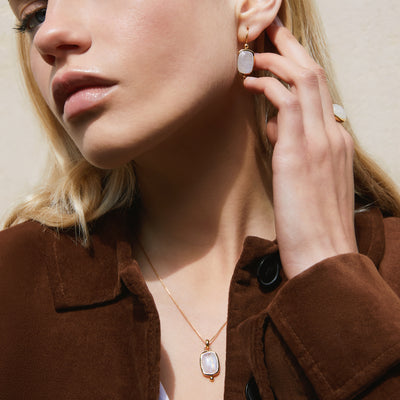 Fleur Yellow Gold Plated Rainbow Moonstone Earrings