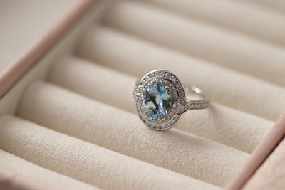 18ct White Gold Aquamarine and Diamond dress ring