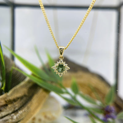 9ct Yellow gold Mint Tourmaline & Diamond pendant