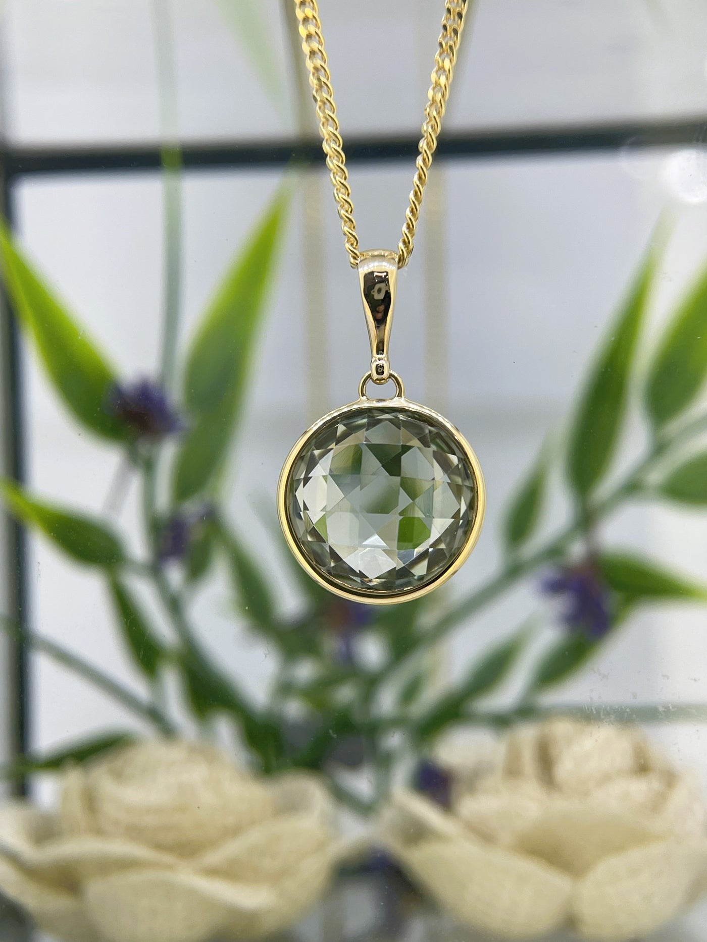 9ct Yellow gold Green Amethyst Pendant