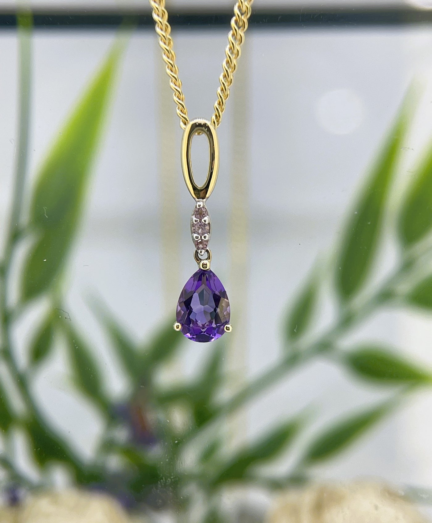 9ct Yellow gold Amethyst & Pink Tourmaline Pendant