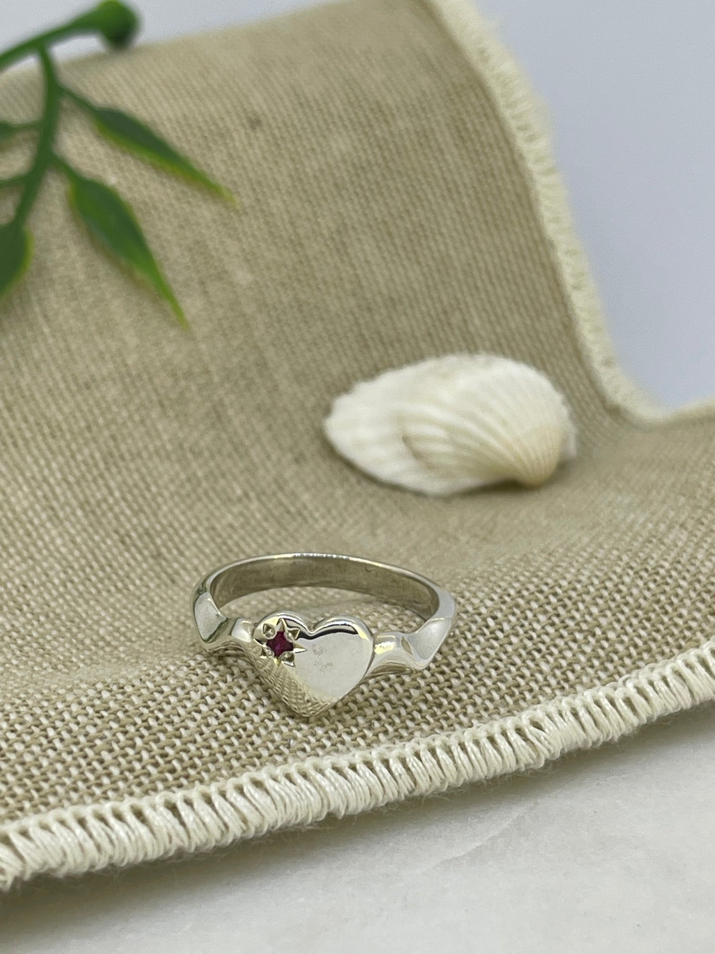 Sterling Silver & Ruby Heart Signet Ring