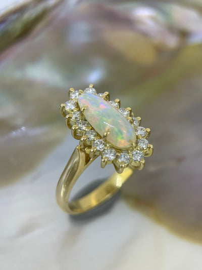 18ct Yellow Gold & Diamond Solid Opal ring