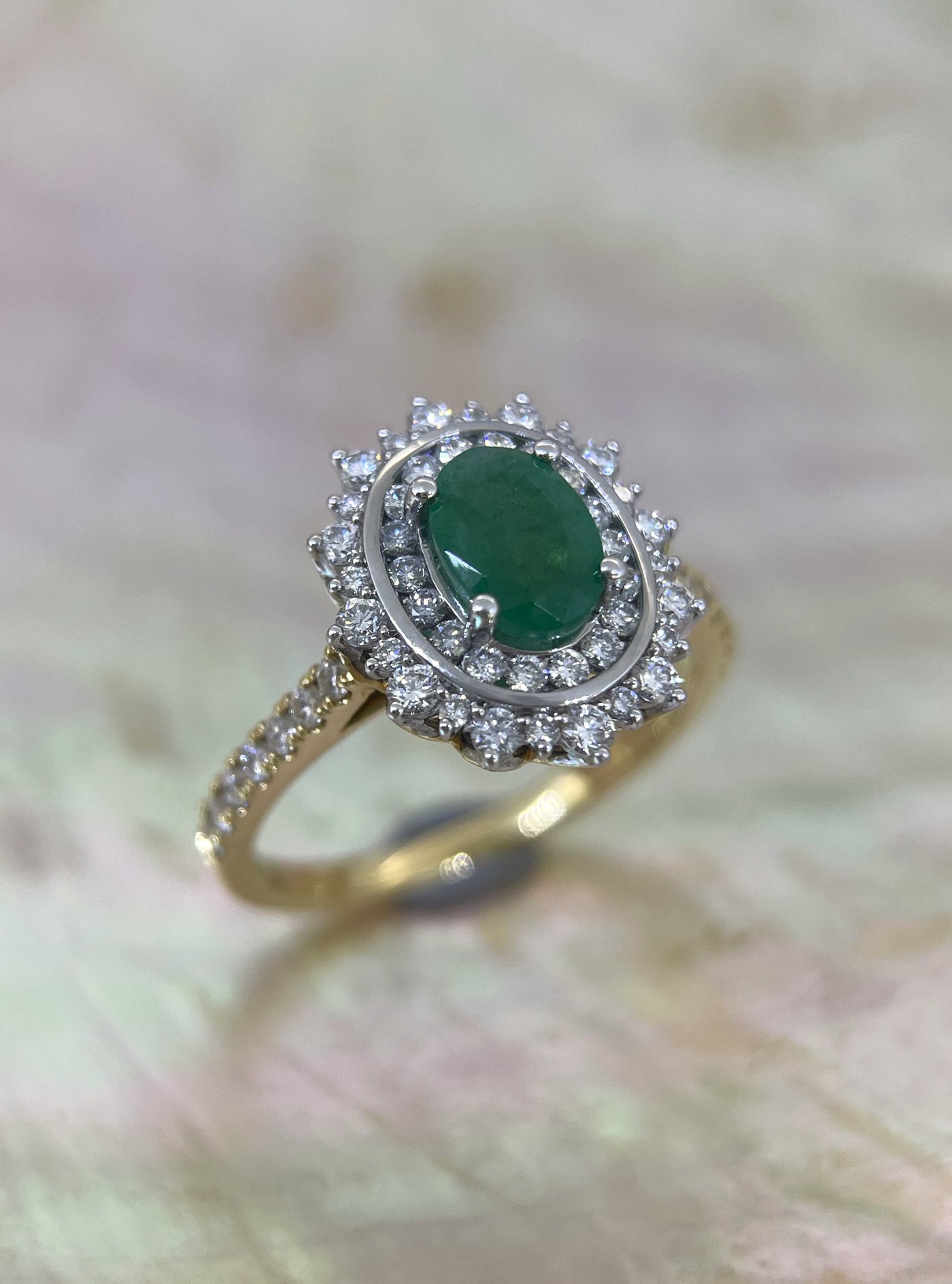 18ct Yellow Gold Diamond & Emerald Ring