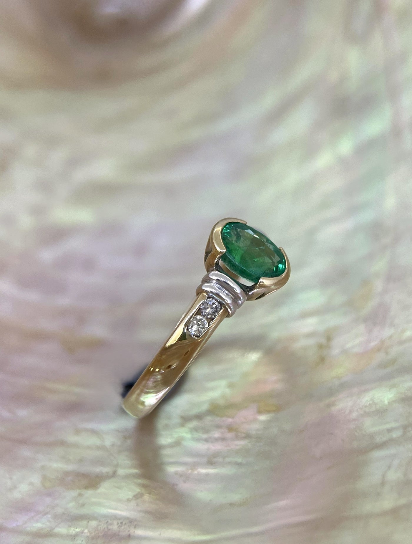 9ct Yellow & White Gold Emerald and Diamond ring
