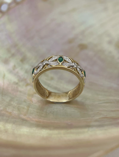 9ct Yellow /White gold Created Emerald & Diamond Dress ring