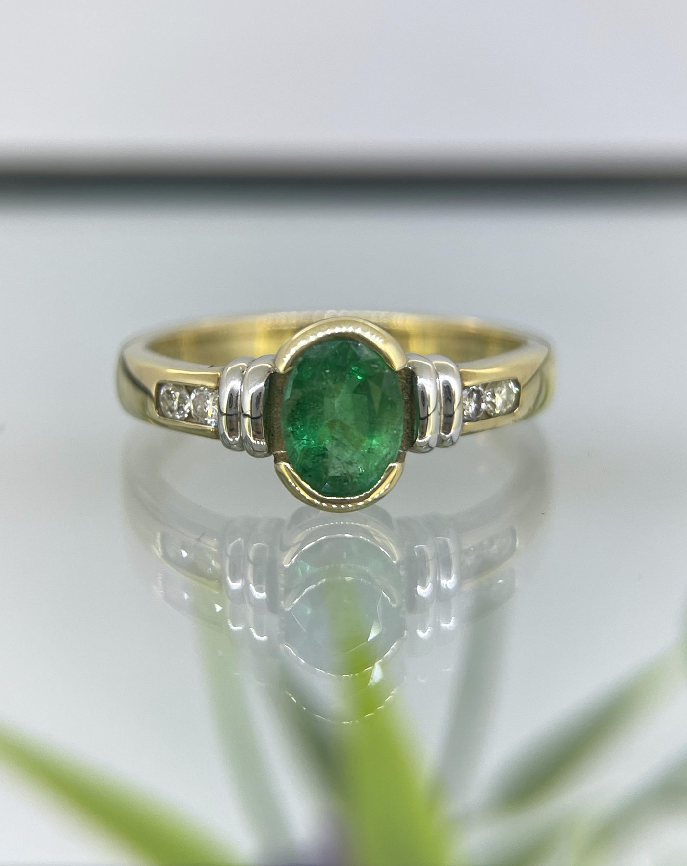9ct Yellow & White Gold Emerald and Diamond ring