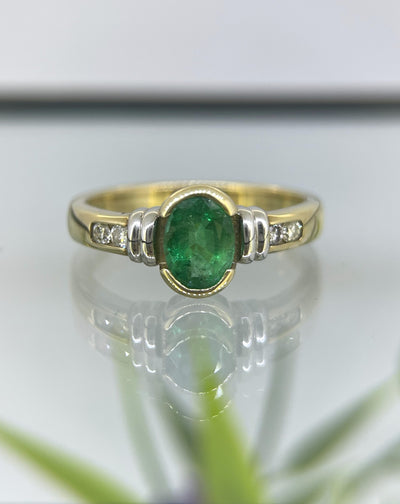 9ct Yellow & White Gold Emerald and Diamond ring