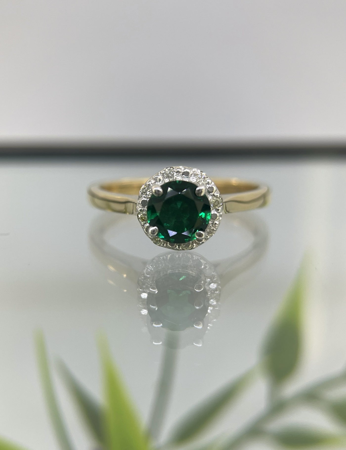 9ct Yellow/White Gold Created Emerald & Diamond