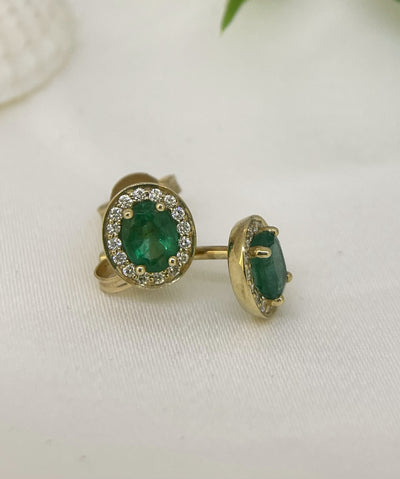 9ct Yellow Gold Emerald & Diamond Earrings