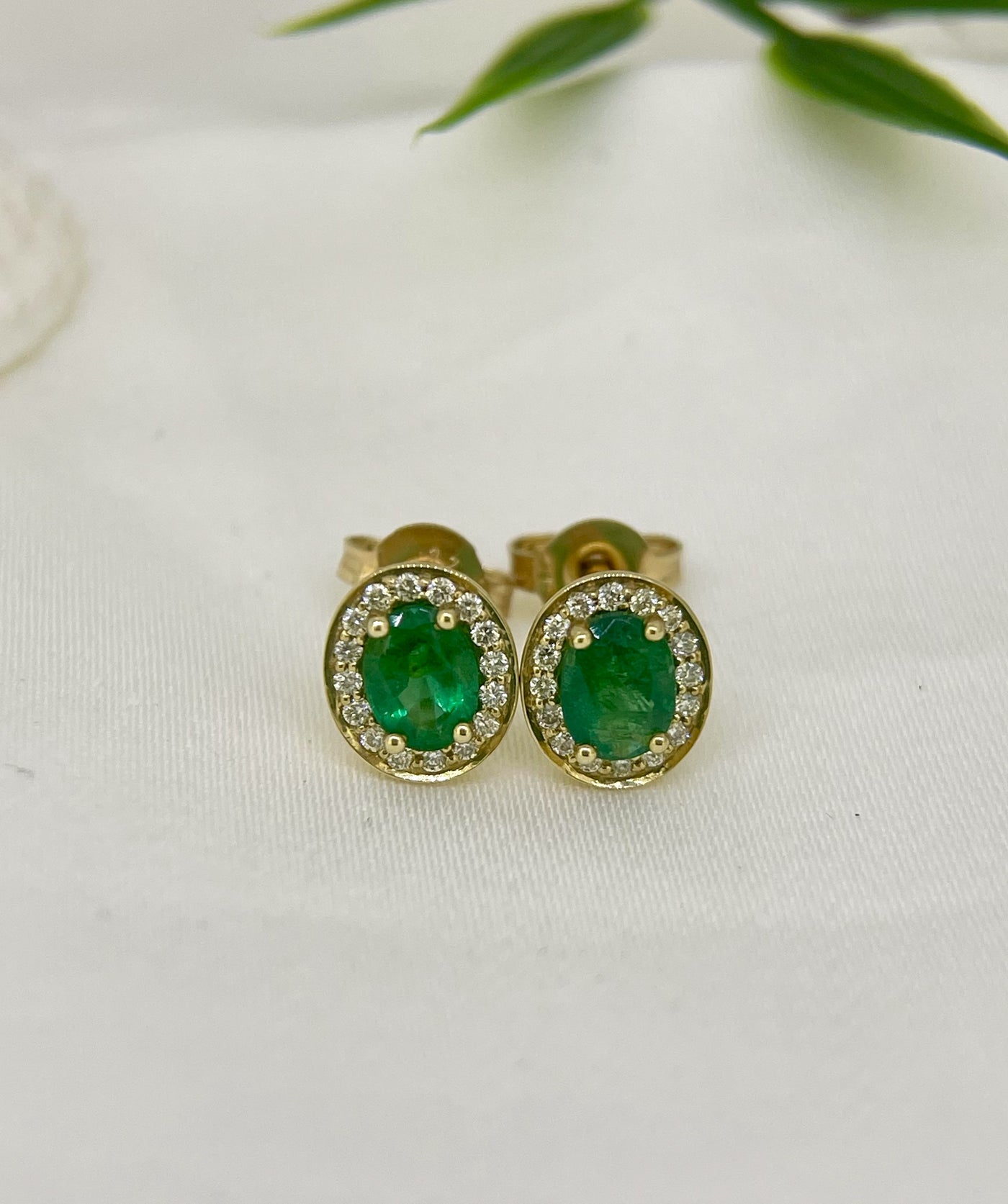 9ct Yellow Gold Emerald & Diamond Earrings